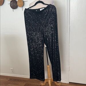 Badgley Mischka Sparkling Black Wide Leg Pants. NWOT